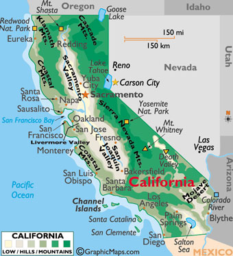 Карта Калифорнии с маршрутами туров из Сан-Франциско